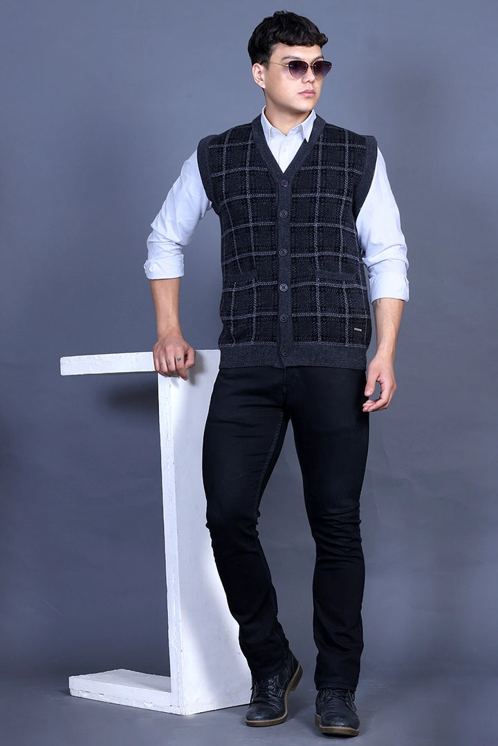 Charcoal V-Neck Sleeveless Mens Cardigan Sweaters