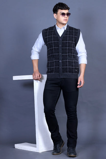 Charcoal V-Neck Sleeveless Mens Cardigan Sweaters