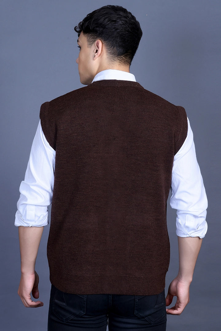 Coffee V-Neck Sleeveless Mens Cardigan Sweaters