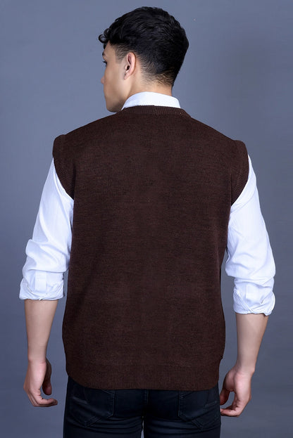 Coffee V-Neck Sleeveless Mens Cardigan Sweaters
