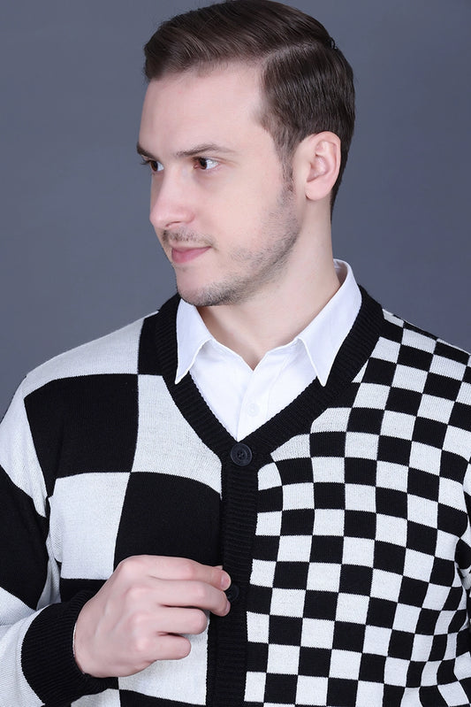 Black Woolen V-Neck Full Sleeve Mens Cardigan Sweater