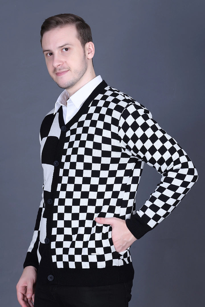 Black Woolen V-Neck Full Sleeve Mens Cardigan Sweater