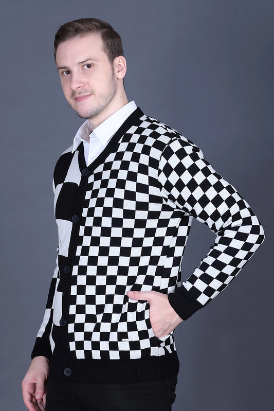 Black Woolen V-Neck Full Sleeve Mens Cardigan Sweater