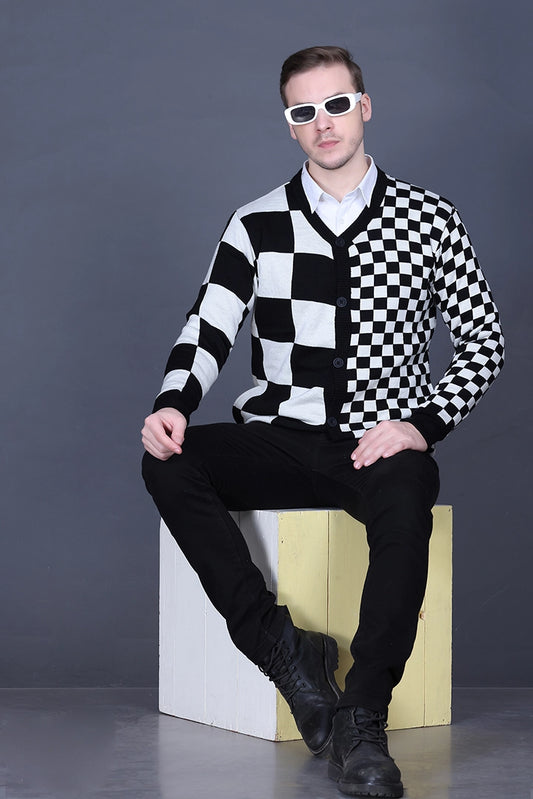 Black Woolen V-Neck Full Sleeve Mens Cardigan Sweater
