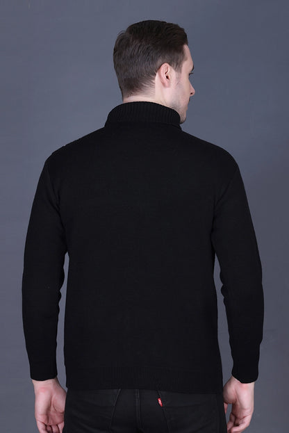 Black Solid Turtle Neck Woollen Pullover