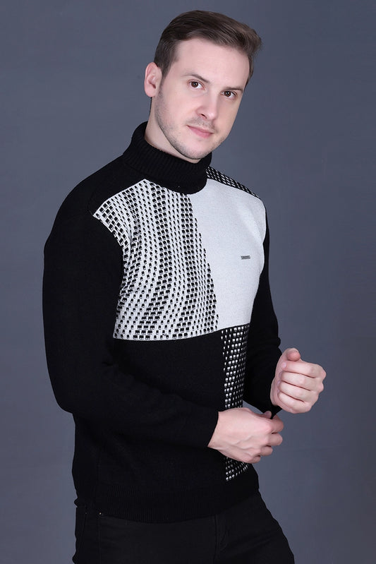 Black Solid Turtle Neck Woollen Pullover