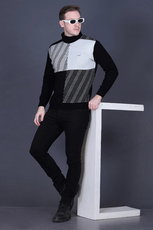 Black Solid Turtle Neck Woollen Pullover