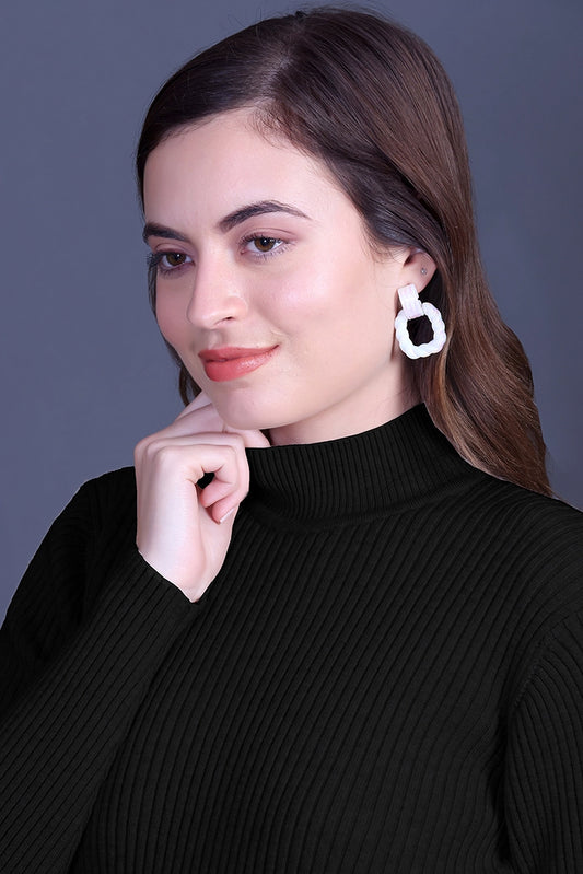 Black Full Sleeve Woolen Round Neck Sweater For Women
