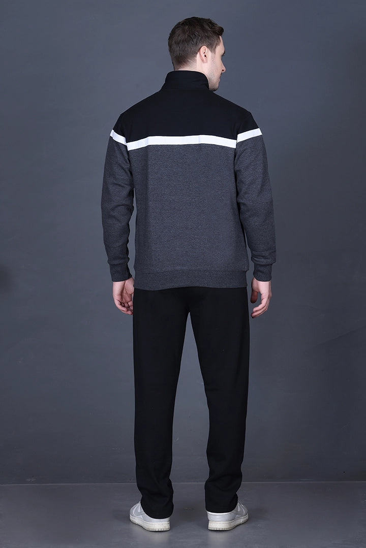 Charcoal Cotton Fleece Winter Tracksuit For Men