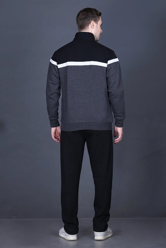Charcoal Cotton Fleece Winter Tracksuit For Men