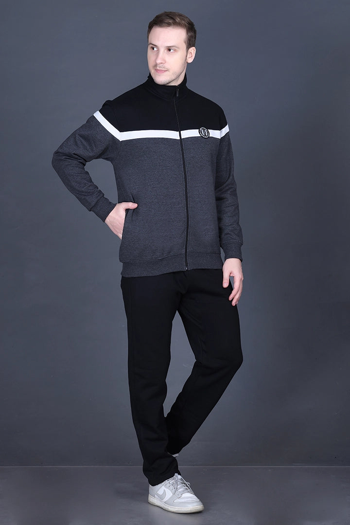 Charcoal Cotton Fleece Winter Tracksuit For Men