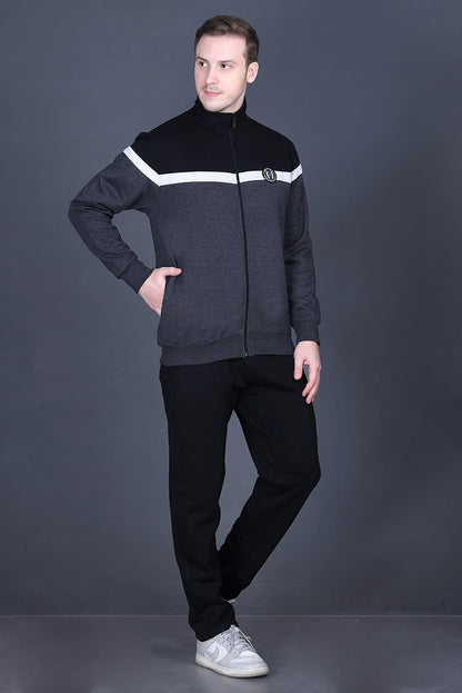 Charcoal Cotton Fleece Winter Tracksuit For Men