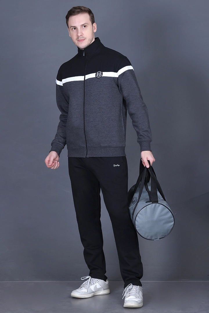 Charcoal Cotton Fleece Winter Tracksuit For Men