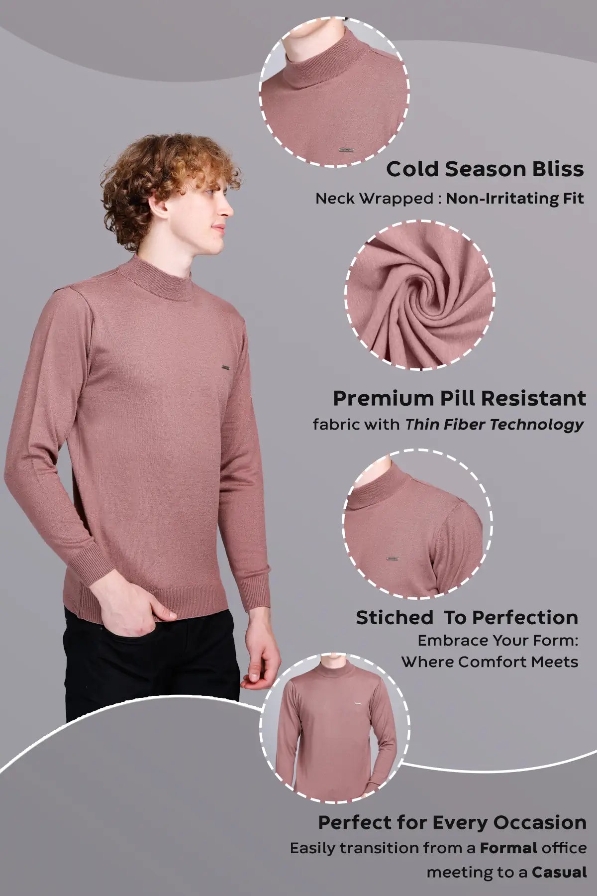 Solid Onion Turtleneck Men Sweater