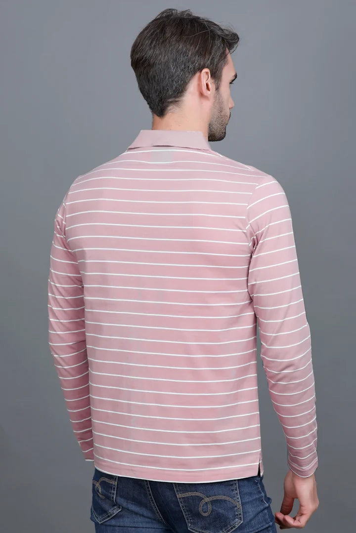 Onion Striped Cotton Full Sleeve Polo tshirt shirt for Men