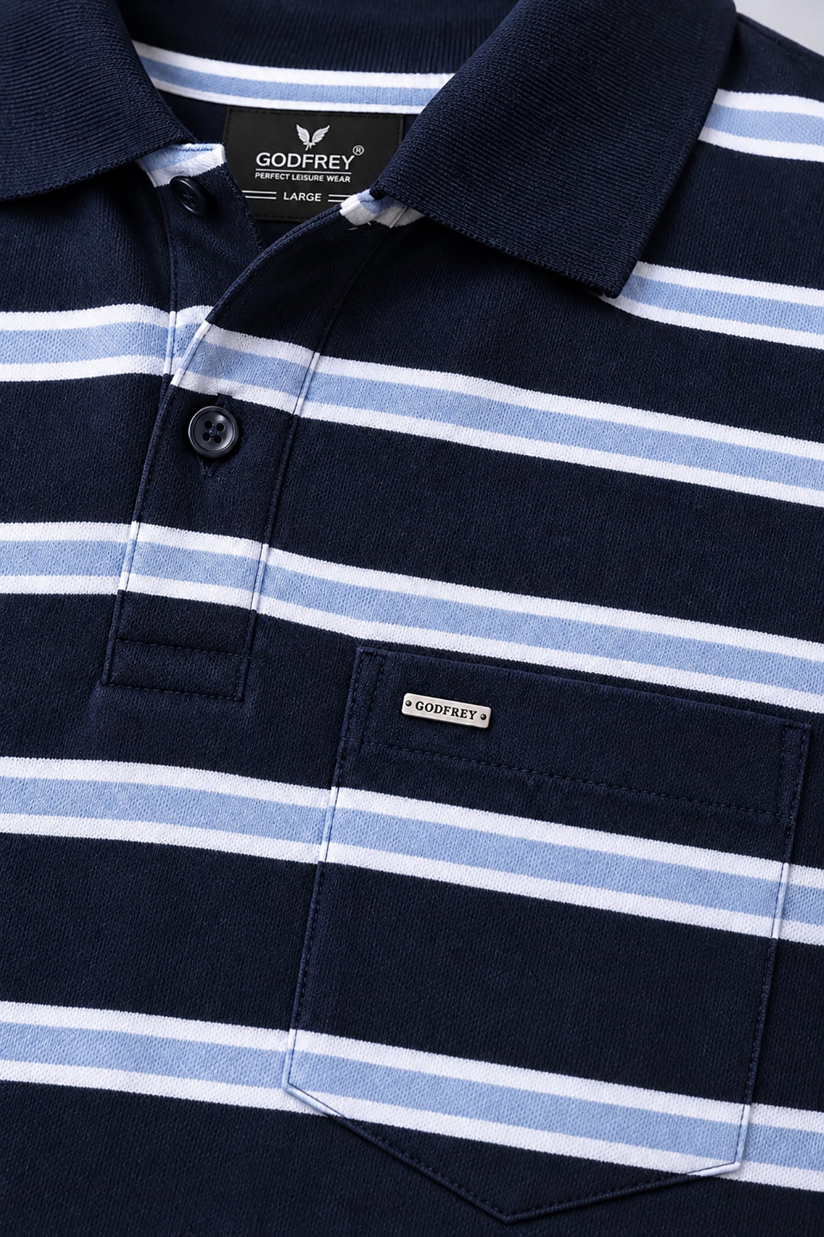 Striped Cotton Full Sleeve Polo Navy T Shirts for men