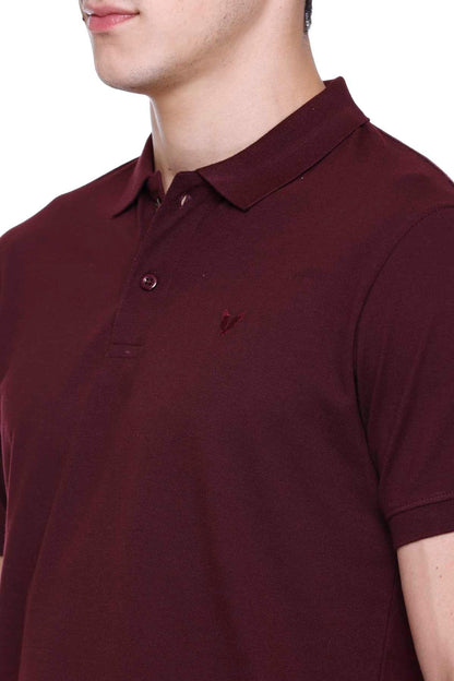 Wine Solid Half Sleeves Polo Neck Cotton T-Shirt for Men