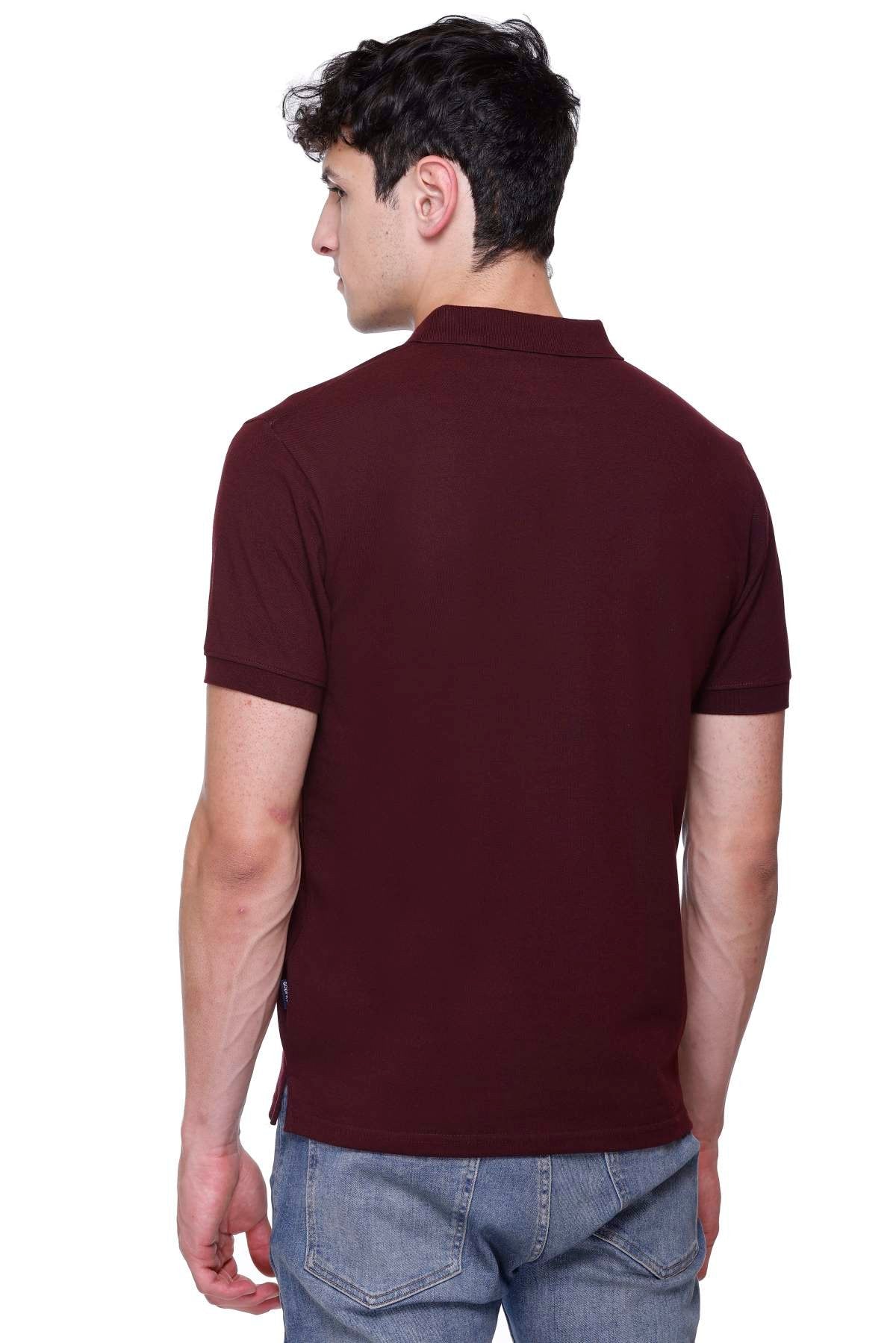 Wine Solid Half Sleeves Polo Neck Cotton T-Shirt for Men