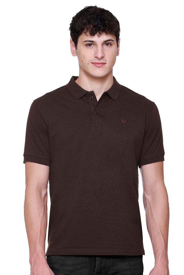 Coffee Solid Half Sleeves Polo Neck Cotton T-Shirt for Men
