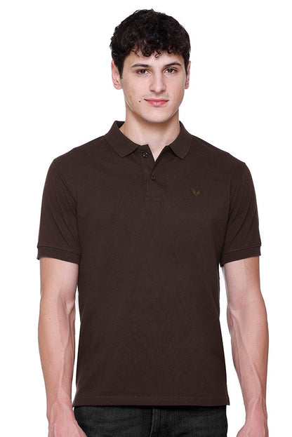 Coffee Solid Half Sleeves Polo Neck Cotton T-Shirt for Men