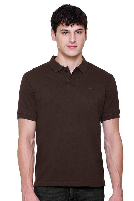 Coffee Solid Half Sleeves Polo Neck Cotton T-Shirt for Men