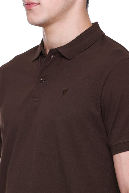 Coffee Solid Half Sleeves Polo Neck Cotton T-Shirt for Men