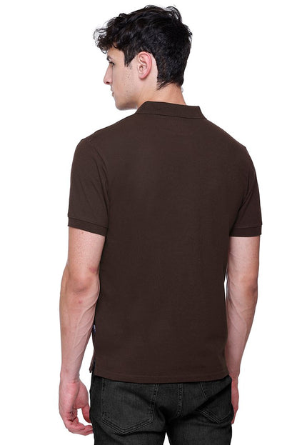 Coffee Solid Half Sleeves Polo Neck Cotton T-Shirt for Men