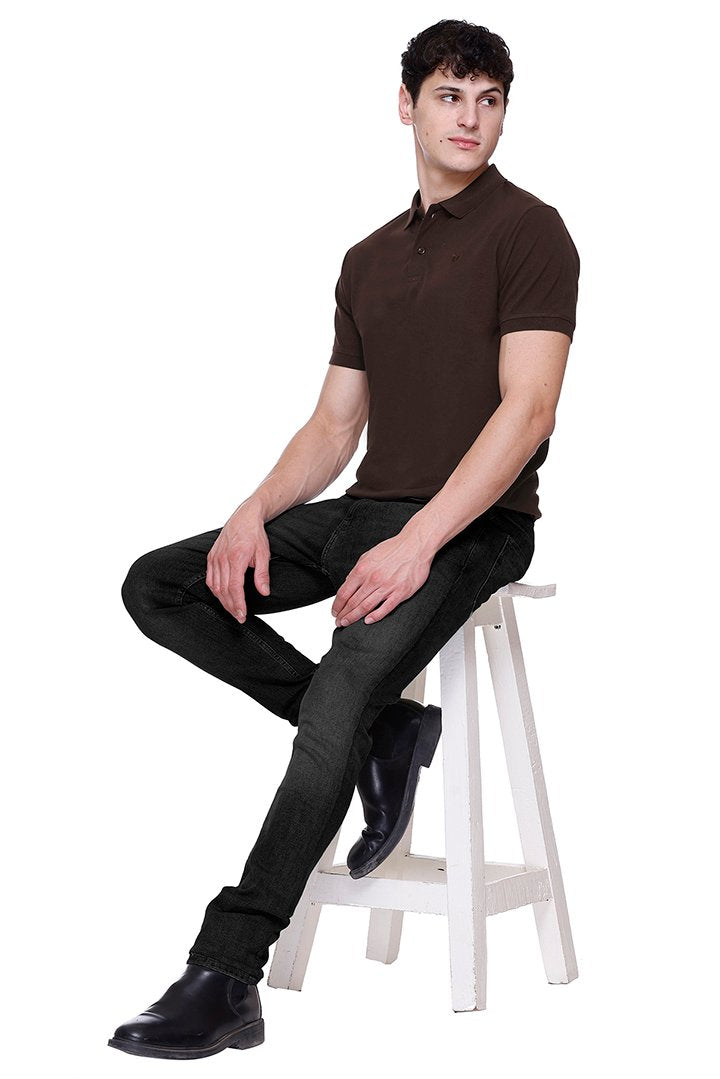 Coffee Solid Half Sleeves Polo Neck Cotton T-Shirt for Men