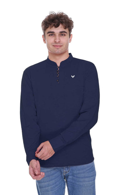 Navy Premium Cotton Lycra Solid Kurta for Men
