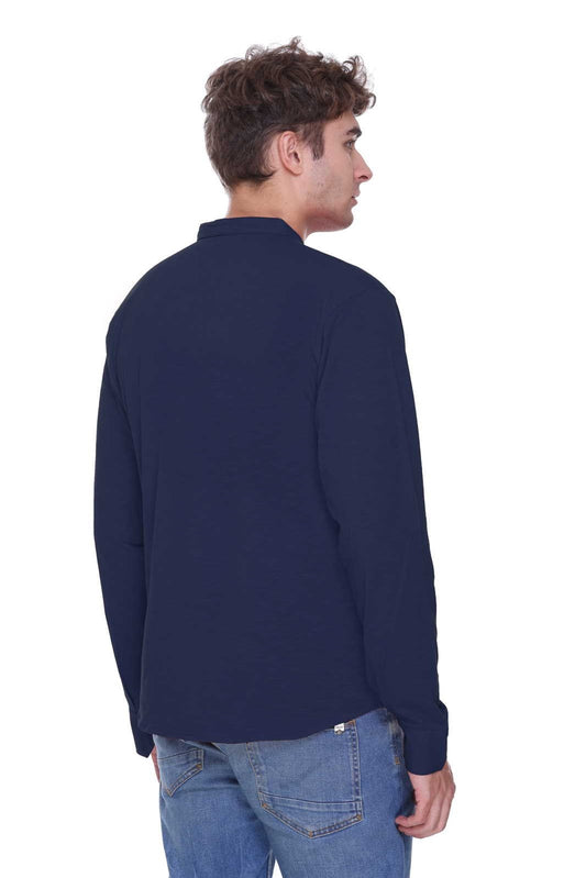 Navy Premium Cotton Lycra Solid Kurta for Men