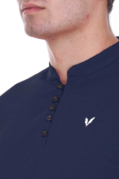 Navy Premium Cotton Lycra Solid Kurta for Men