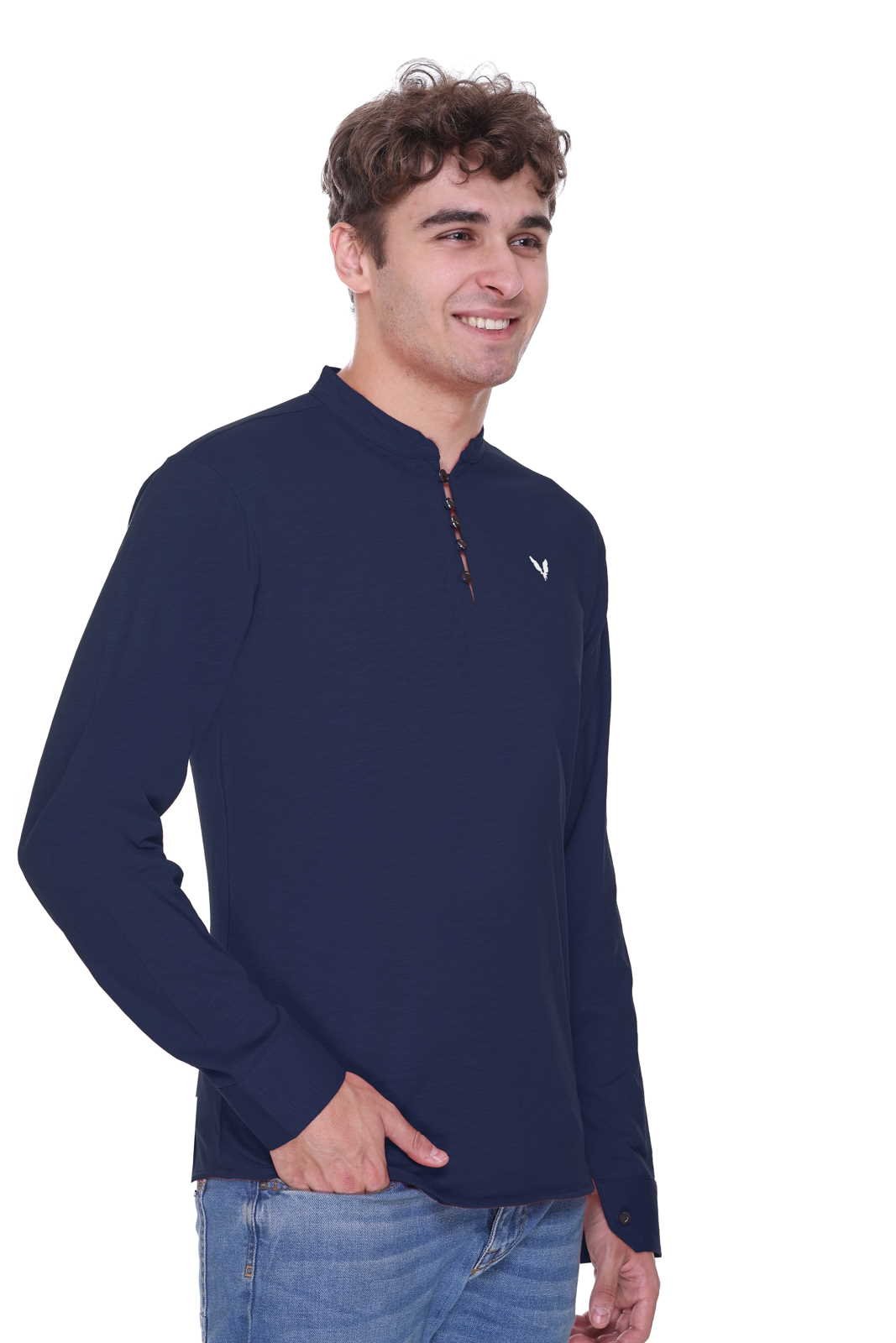 Navy Premium Cotton Lycra Solid Kurta for Men