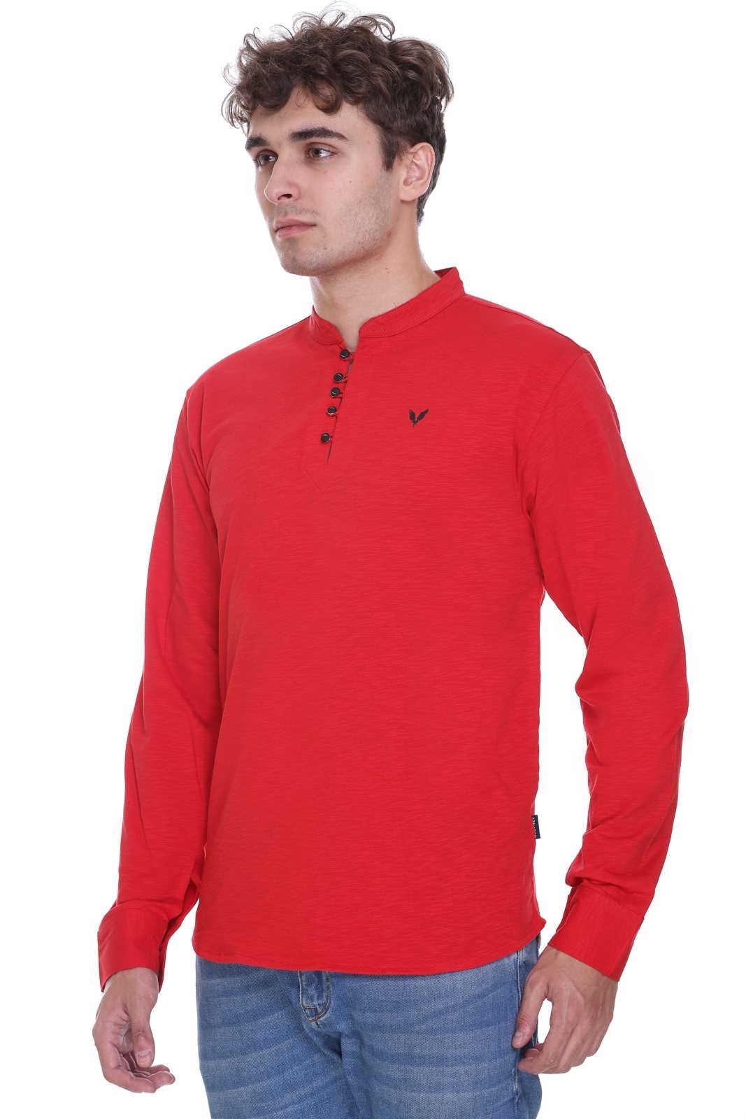 Red Premium Cotton Lycra Solid Kurta for Men