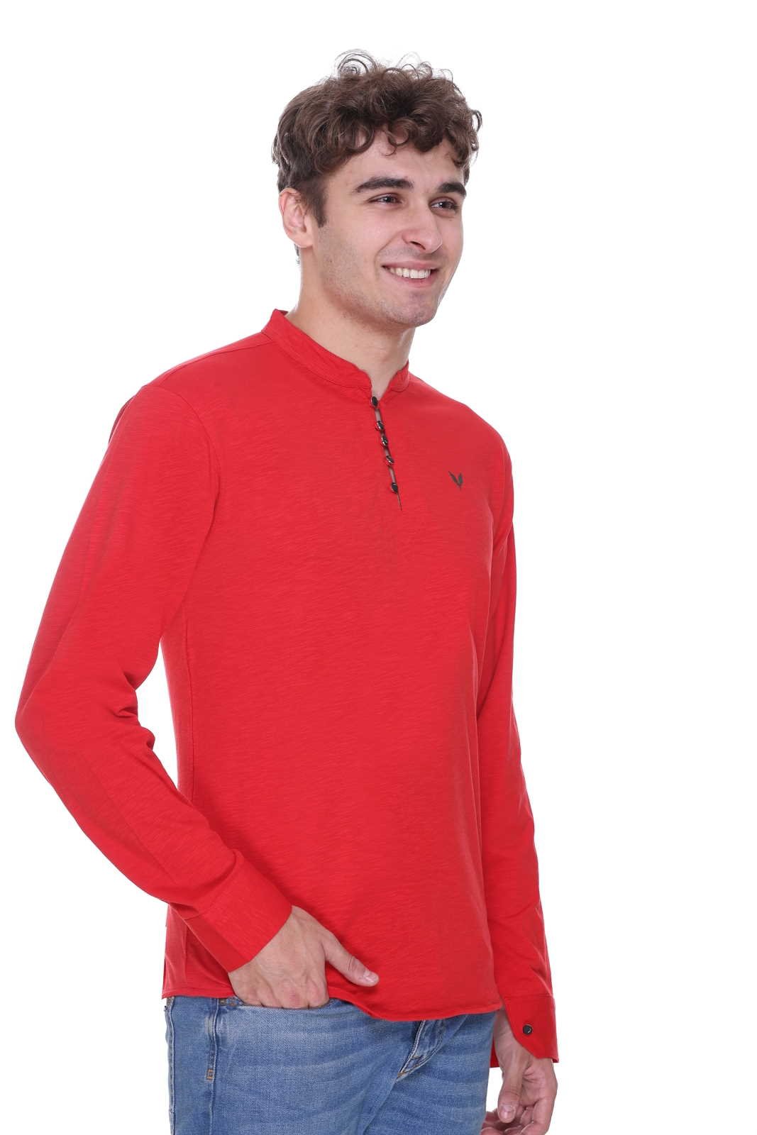 Red Premium Cotton Lycra Solid Kurta for Men