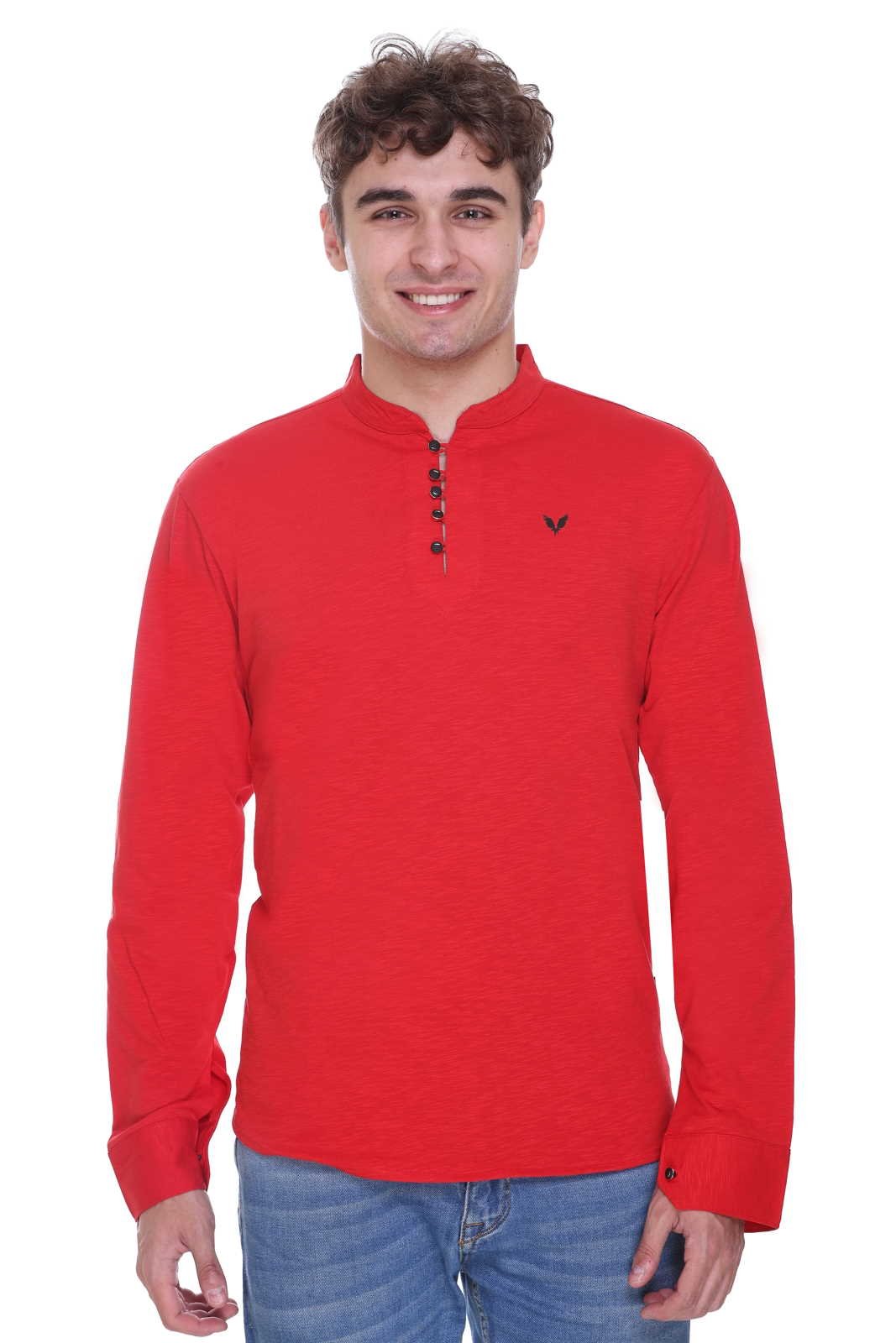 Red Premium Cotton Lycra Solid Kurta for Men