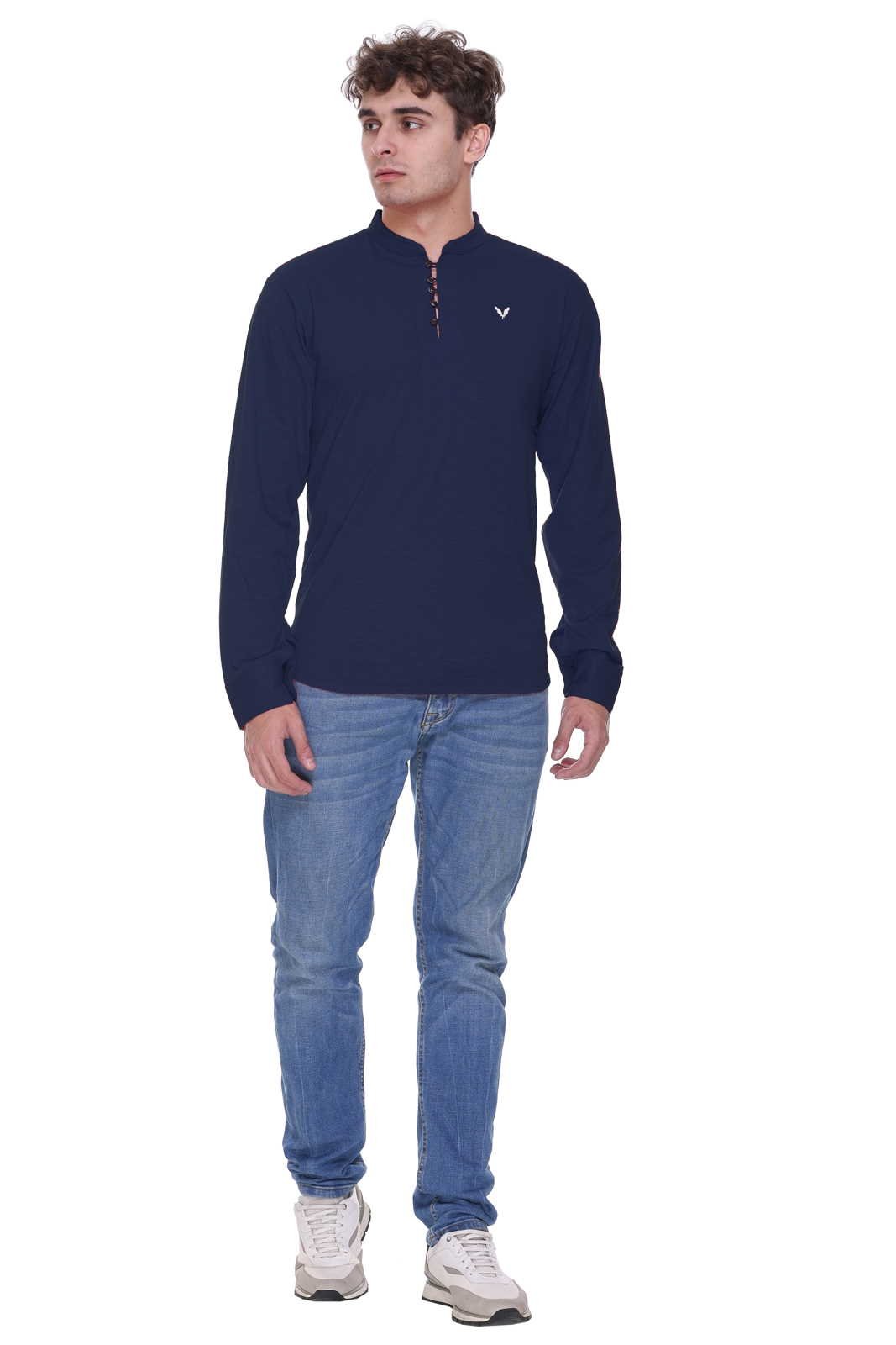 Navy Premium Cotton Lycra Solid Kurta for Men