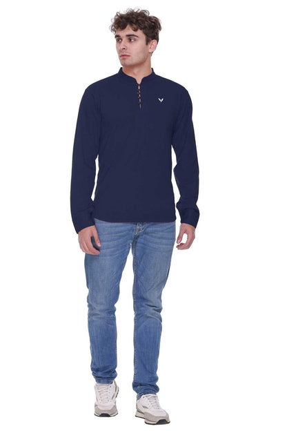 Navy Premium Cotton Lycra Solid Kurta for Men