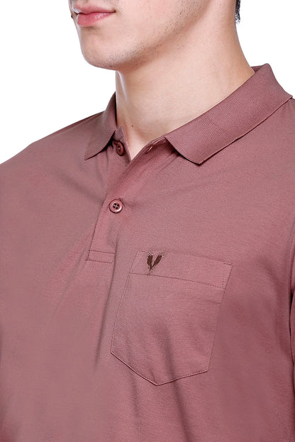 Brick Copper Solid Cotton Full Sleeve Polo T Shirts Men