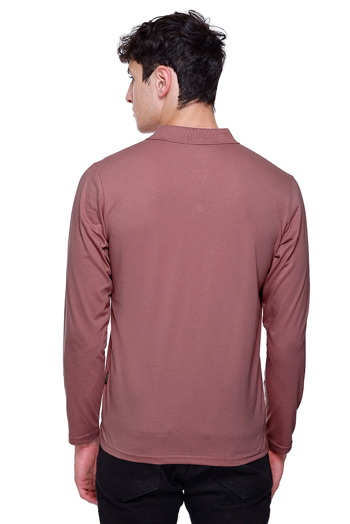 Brick Copper Solid Cotton Full Sleeve Polo T Shirts Men