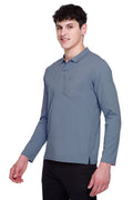 Blue Solid Cotton Full Sleeve Polo T Shirts Men