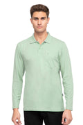 Ocean Green Solid Cotton Full Sleeve Polo T Shirts Men
