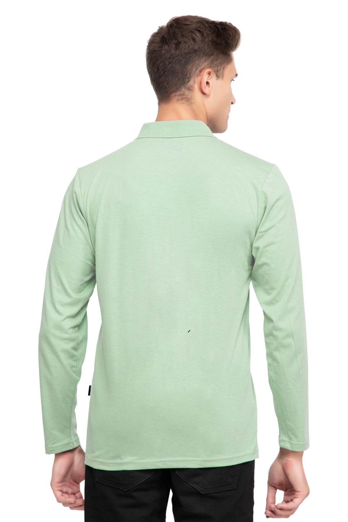 Ocean Green Solid Cotton Full Sleeve Polo T Shirts Men