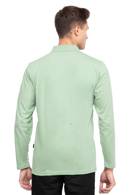 Ocean Green Solid Cotton Full Sleeve Polo T Shirts Men