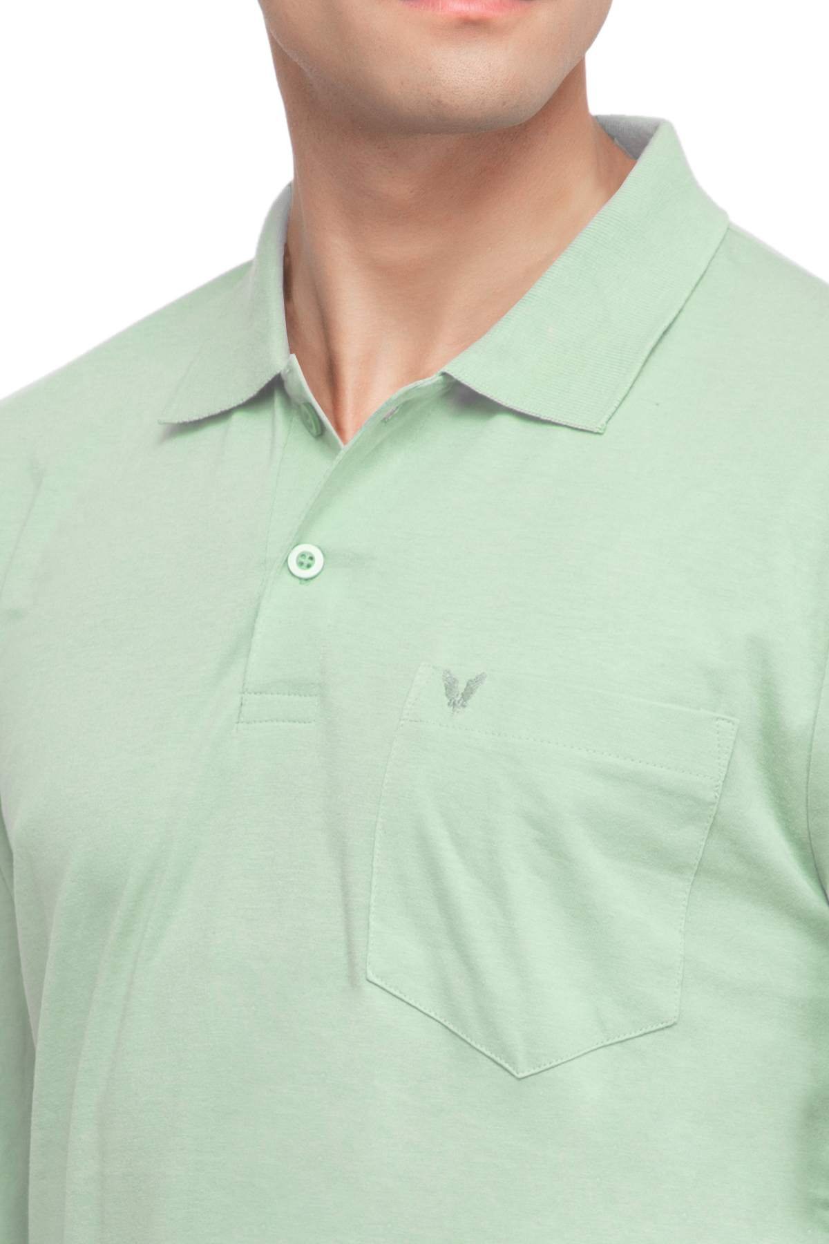 Ocean Green Solid Cotton Full Sleeve Polo T Shirts Men