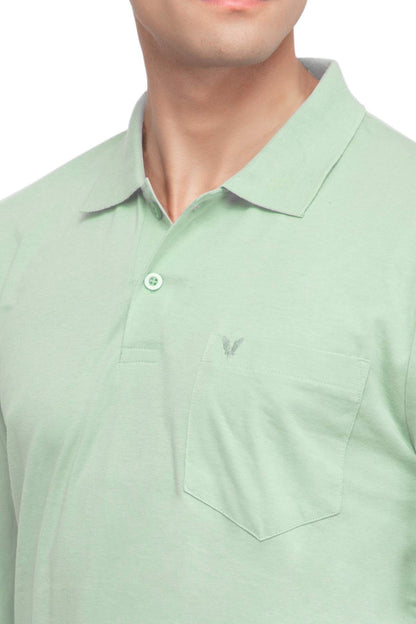 Ocean Green Solid Cotton Full Sleeve Polo T Shirts Men