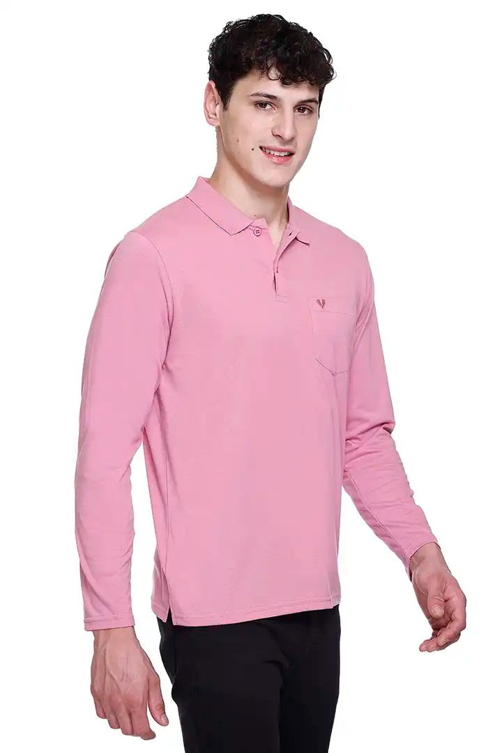 Onion Solid Cotton Full Sleeve Polo T Shirts Men
