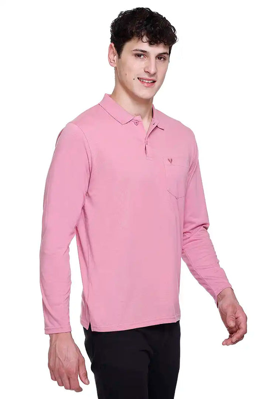 Onion Solid Cotton Full Sleeve Polo T Shirts Men