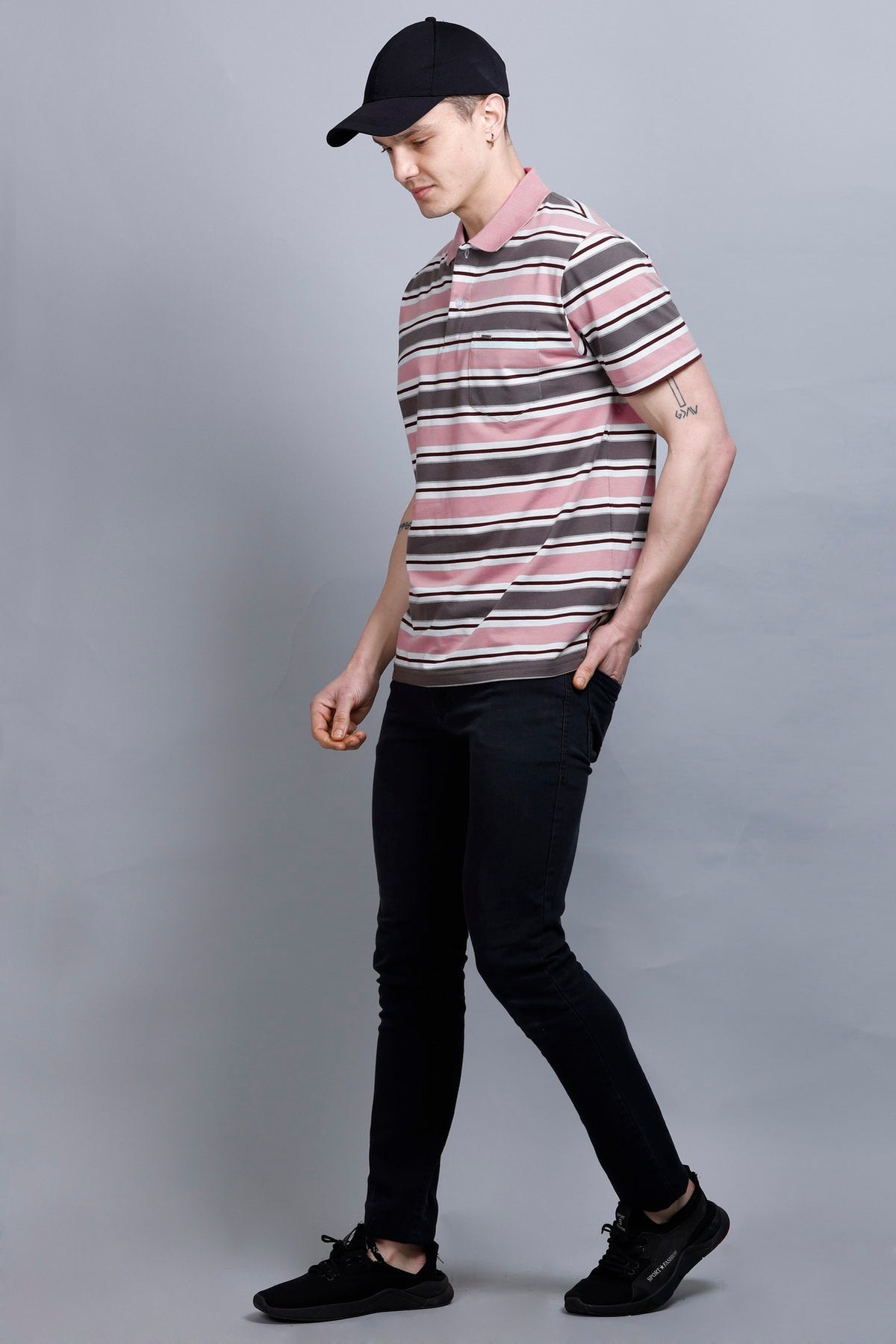 Onion Striped Half Sleeve Men Polo tshirt With Pocket
