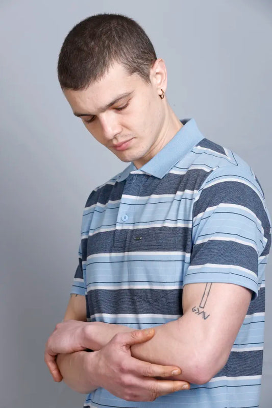 Sky Striped Half Sleeve Polo Men tshirt With Pocket