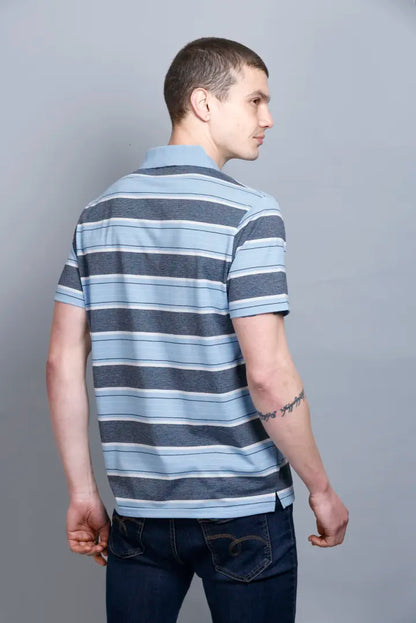 Sky Striped Half Sleeve Polo Men tshirt With Pocket